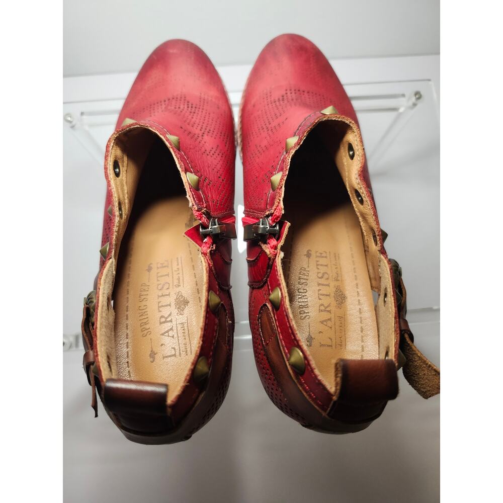 L'Artiste Womens Perforated Shooties Ankle Booties Crimson Red Leather Size 7.5 - Picture 8 of 16